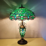 Werfactory® Tiffany Lamp W16H24 Inch Blue Stained Glass Mother Daughter Dragonfly Table Lamp