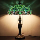 Werfactory® Tiffany Table Lamp Green Stained Glass Dragonfly Style Reading Lamp