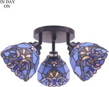 WERFACTORY Tiffany Lamp Sea Blue Stained Glass Dragonfly Style Desk Reading Light
