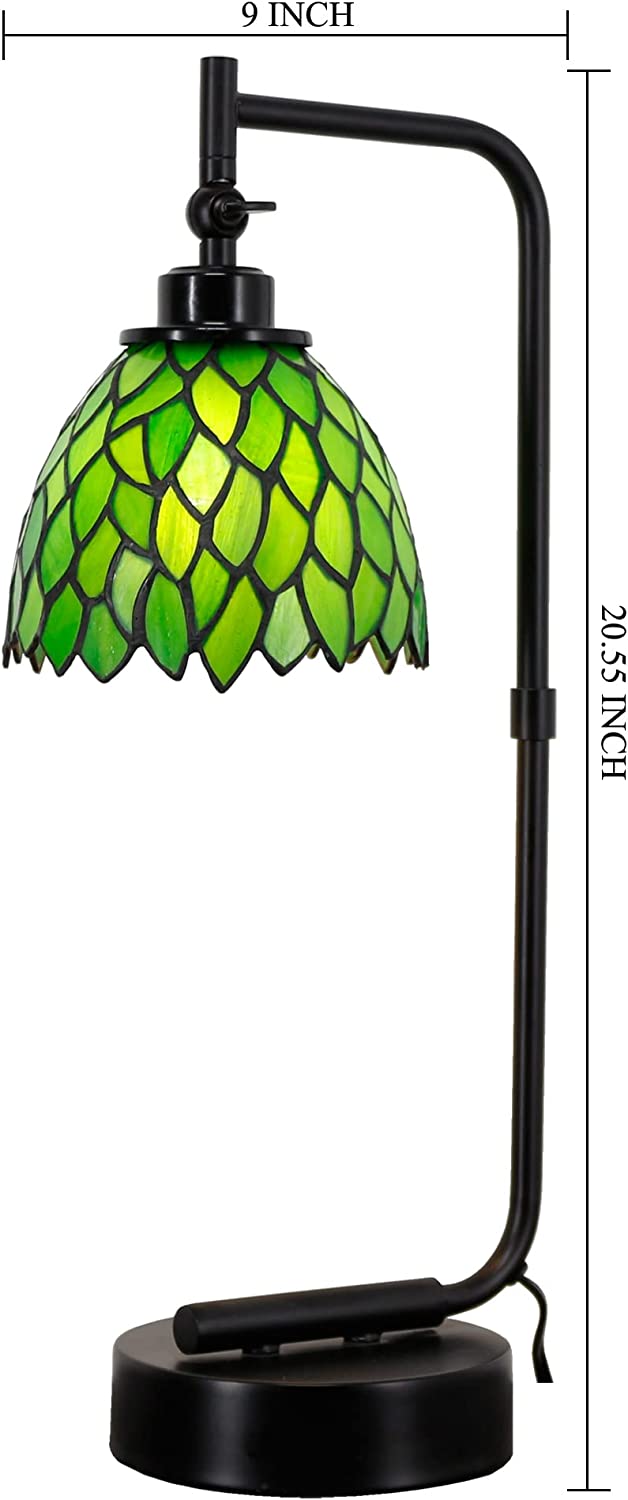 Werfactory® Tiffany Lamp W6H20 Inch Green Leaf Stained Glass Table Lamp