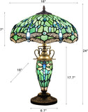 Werfactory® Tiffany Lamp W16H24 Inch Blue Stained Glass Mother Daughter Dragonfly Table Lamp