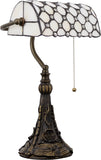Werfactory® Banker Lamp Tiffany Desk Lamp White Crystal Bead Style Stained Glass Table Lamp