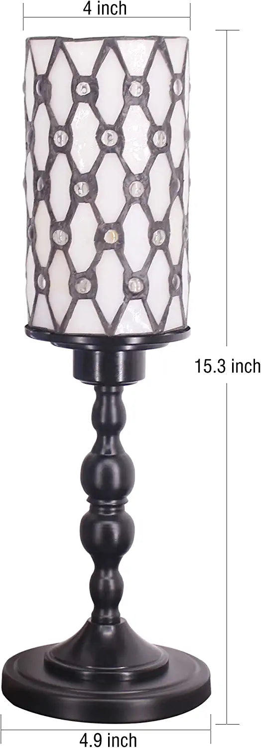 WERFACTORY Small Tiffany Lamp Mini Stained Glass Table Lamp Wide 4 Tall 15 Inch White Crystal Bead Rustic Night Light