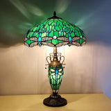 Werfactory® Tiffany Lamp W16H24 Inch Blue Stained Glass Mother Daughter Dragonfly Table Lamp