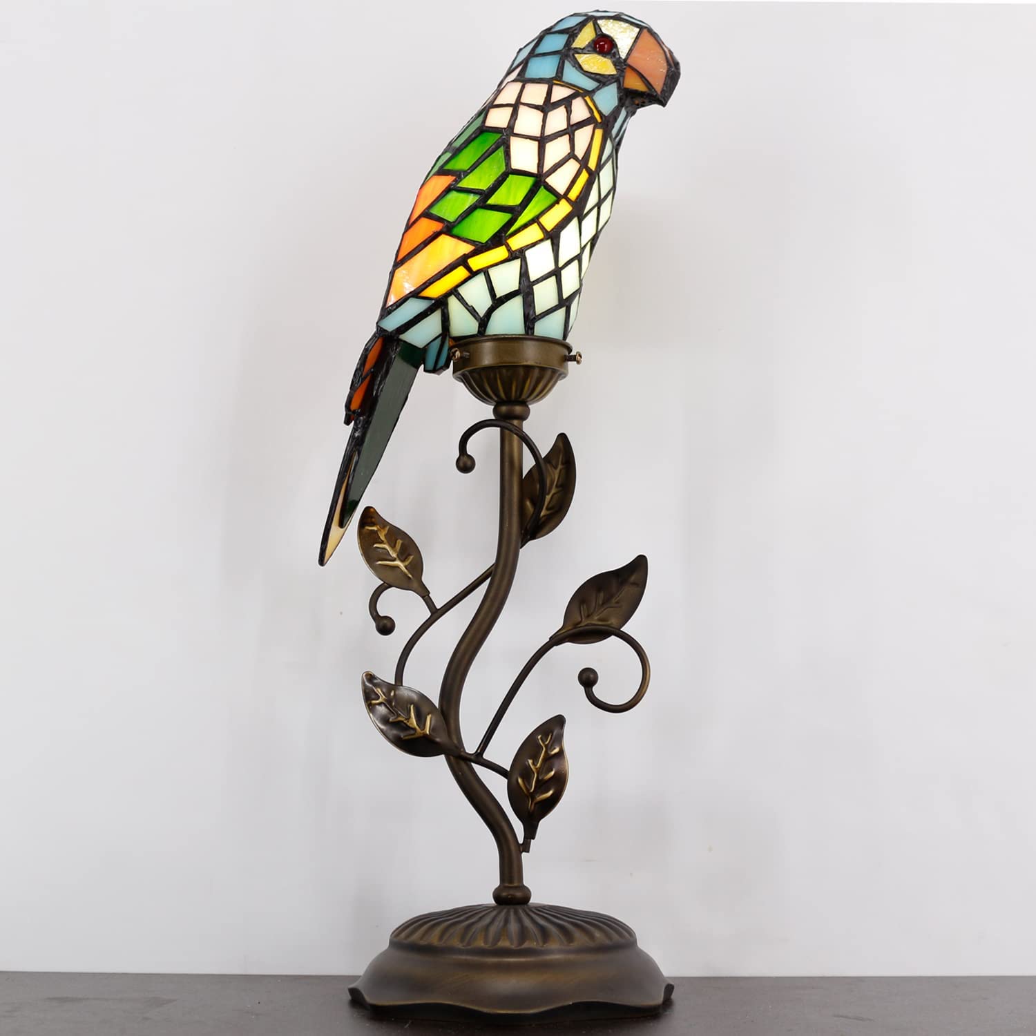 Tiffany Parrot Lamp Handmade Colorful Stained Glass Birds Reading Light
