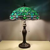 Werfactory® Tiffany Table Lamp Green Stained Glass Dragonfly Style Reading Lamp