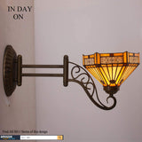 WERFACTORY Tiffany Wall Sconce Lamp W8L19 Inch Swing Arm Up Down Light Yellow Stained Glass Hexagon Mission Shade S011 Living Room Bedroom Office Study Antique Metal