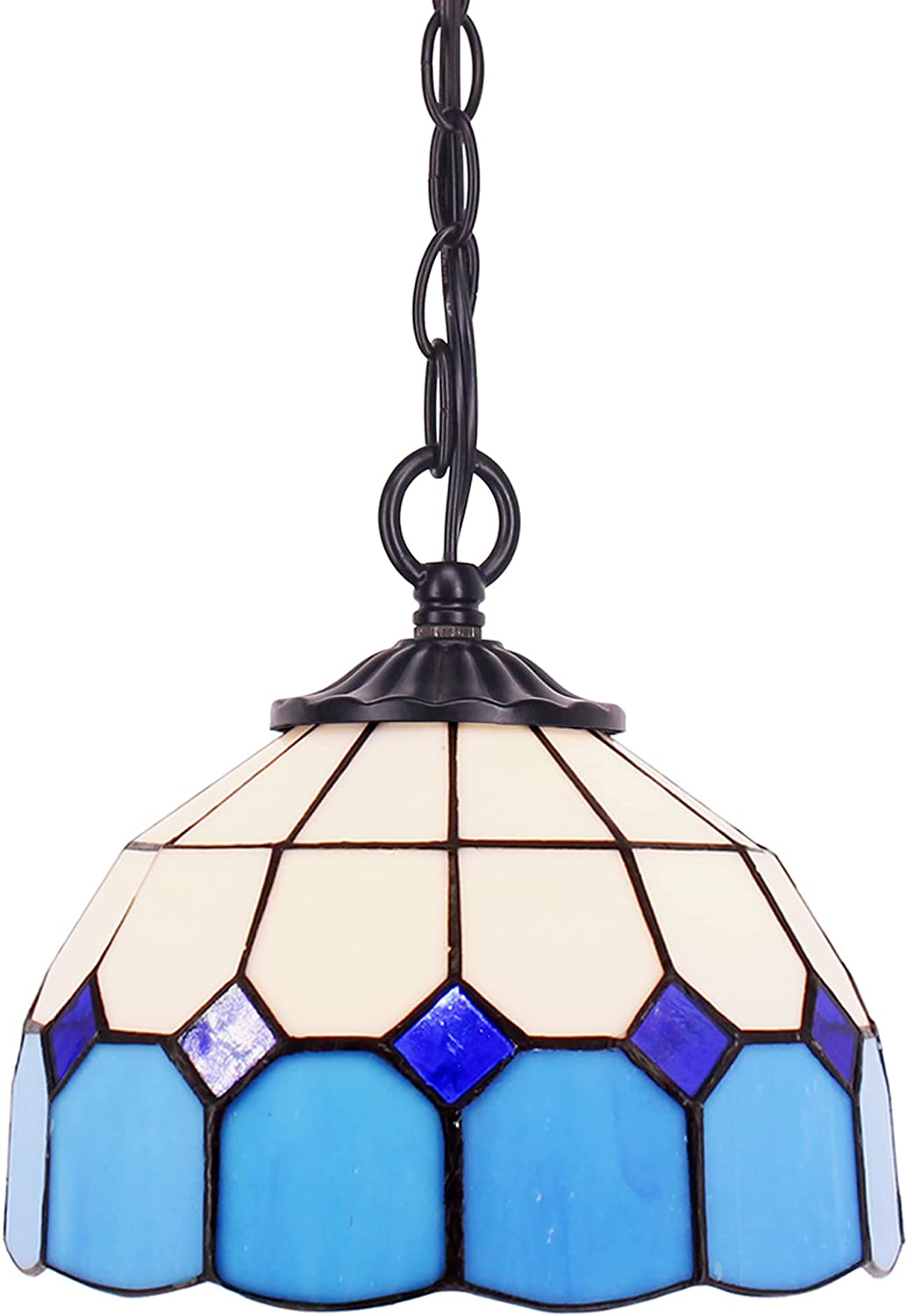 Tiffany Pendant Light with 8 Inch Blue Stained Glass Style Shade Hanging Lamp