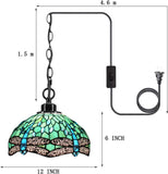 Werfactory® Tiffany Pendant Light 12 Inch Blue Stained Glass Dragonfly Hanging Lamp