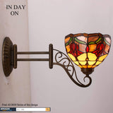 WERFACTORY Tiffany Wall Sconce Lamp W8L19 Inch Swing Arm Up Down Light Tulip Flower Stained Glass Shade S030 Living Room Bedroom Office Study Antique Metal
