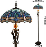 Tiffany Floor Lamp,Blue Dragonfly Stained Glass Floor Lamp With W16H70 Inch