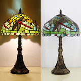 Werfactory® Tiffany Table Lamp Green Yellow Stained Glass Dragonfly Style Handmade Reading Lamp