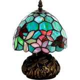 Werfactory® Small Tiffany Lamp W8H11 Inch Stained Glass red Flower Style Bronze Mushroom Type Table Lamp