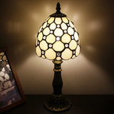 Werfactory® Small Tiffany Lamp White Crystal Bead Style Stained Glass Table Lamp 14" Tall