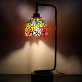 Werfactory® Small Tiffany Lamp W6H20 Inch Red Yellow Rose Stained Glass Table Lamp