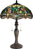 Werfactory® Tiffany Table Lamp 24 Inch High Stained Glass Dragonfly Style Reading Lamp