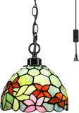 Werfactory® Small Tiffany Style Plug in Pendant Light Stained Glass Flower Chandelier