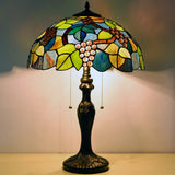 Werfactory® Tiffany Table Lamp Green Stained Glass Grapes Style Handmade Reading Lamp