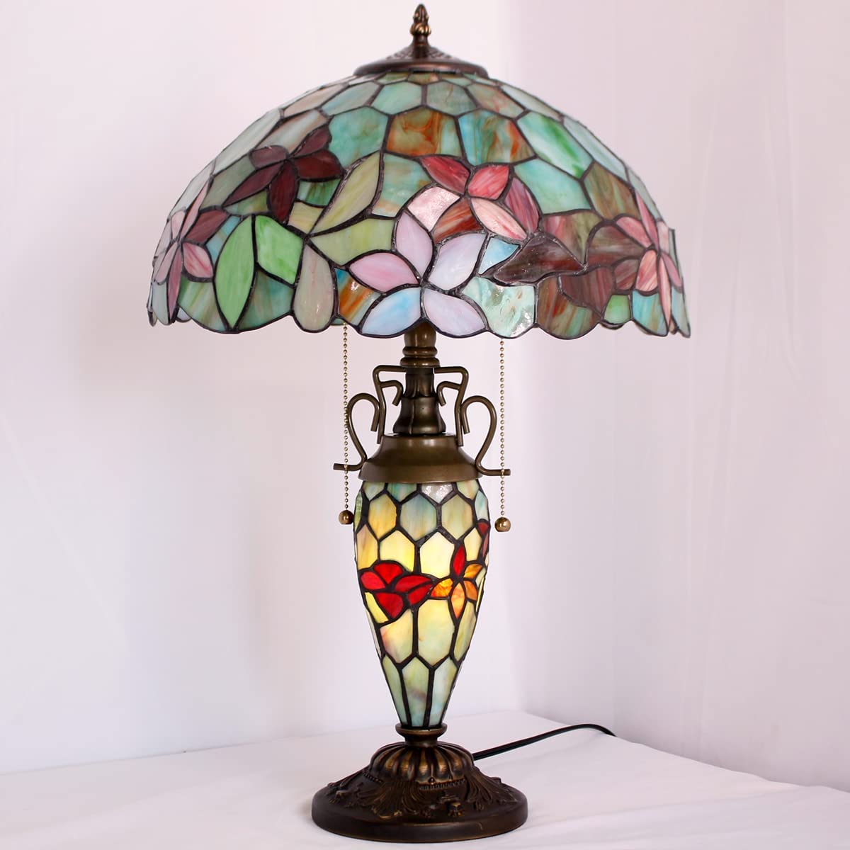 Werfactory® Tiffany Lamp W16H24 Inch Stained Glass Mother Daughter Flower Table Lamp