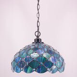 Werfactory® Tiffany Pendant Light Fixture 12 Inch Handmade Blue Stained Glass Hanging Lamp