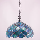 Werfactory® Tiffany Style Plug in Pendant Light Sea Blue Stained Glass Pearl Hanging Lamp