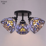WERFACTORY Tiffany Lamp Sea Blue Stained Glass Dragonfly Style Desk Reading Light