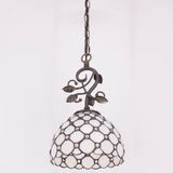 Werfactory®Tiffany Pendant Light with 8" Crystal Beads White Stained Glass Hanging Lamp