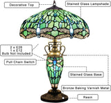 Werfactory® Tiffany Lamp W16H24 Inch Blue Stained Glass Mother Daughter Dragonfly Table Lamp