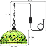 Werfactory® Tiffany Style Plug in Pendant Light 12 Inch Green Stained Glass Hanging Lamp