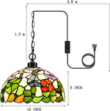 Werfactory® Tiffany Pendant Light 12 Inch Green Butterfly Style Stained Glass Chandelier