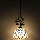 Werfactory®Tiffany Pendant Light with 8" Crystal Beads White Stained Glass Hanging Lamp