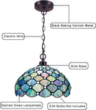 Werfactory® Tiffany Pendant Light Fixture 12 Inch Handmade Blue Stained Glass Hanging Lamp