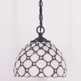 Werfactory® Tiffany Pendant Lighting with W8H7 Inch Crystal Bead White Stained Glass Hanging Lamp