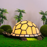 Werfactory® Tortoise Tiffany Turtle Lamp Beige Stained Glass Table Lamp Small Mini Cute Animal Desk Night Light