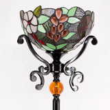 Tiffany Floor Lamp Stained Glass Torchiere Light Grape Rose Standing Pole Corner Uplight Antique Style