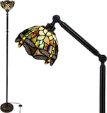 Werfactory® Torchiere Tiffany Floor Lamp Stained Glass Dragonfly Arched Gooseneck Reading Light