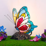 Werfactory® Tiffany Butterfly Lamp Cute Fairy Flying Wings Blue Stained Glass Warm Light