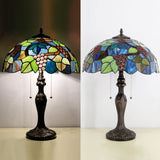 Werfactory® Tiffany Table Lamp Green Stained Glass Grapes Style Handmade Reading Lamp