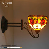 WERFACTORY Tiffany Wall Sconce Lamp W8L19 Inch Swing Arm Up Down Light Tulip Flower Stained Glass Shade S030 Living Room Bedroom Office Study Antique Metal