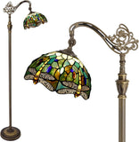 Werfactory® Tiffany Floor lamp, 67 Inch high Dragonfly Style Stained Glass Arched Gooseneck Lamp