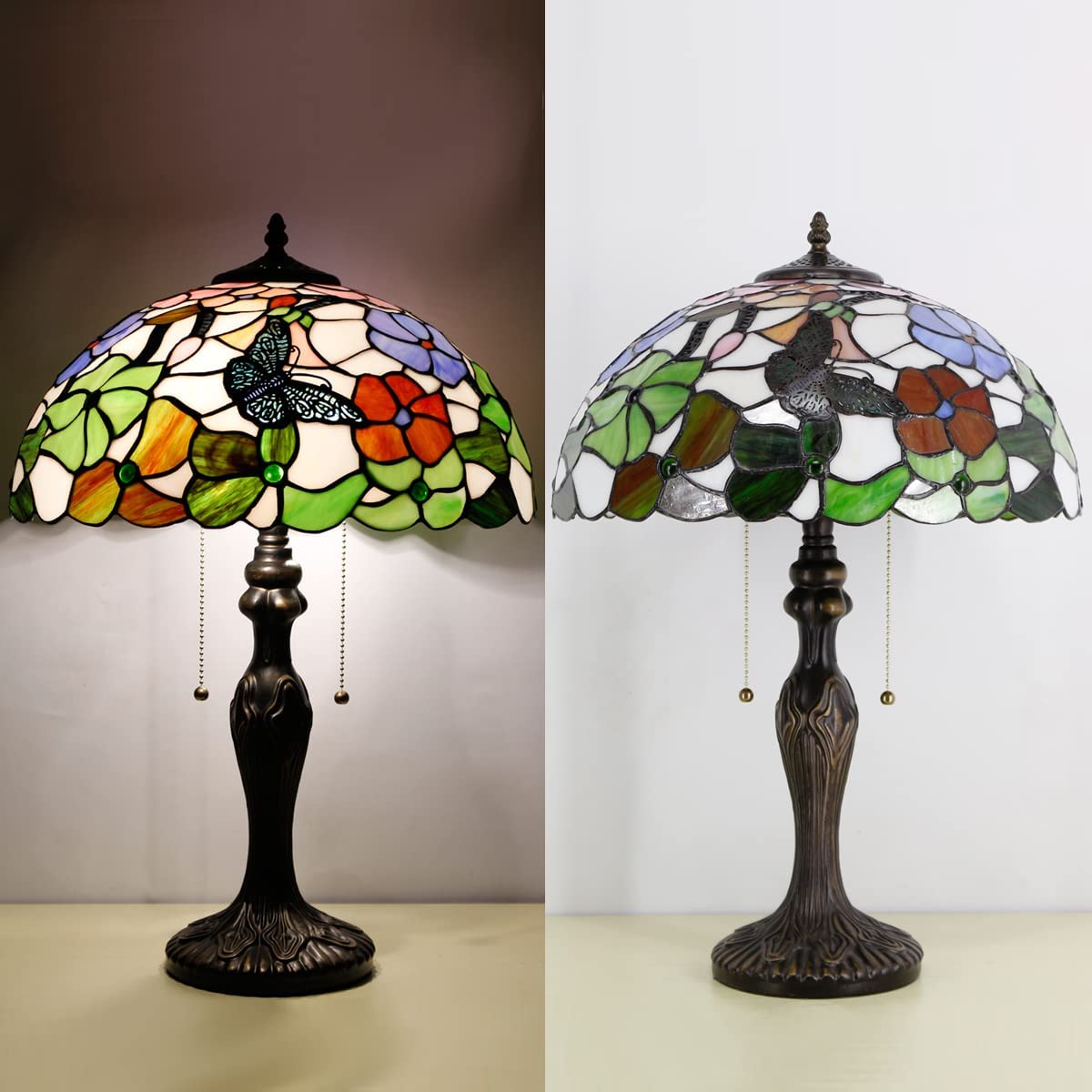 Werfactory® Tiffany Table Lamp 24 Inch Stained Glass Butterfly Style Reading Lamp