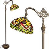 Werfactory® Tiffany Floor Lamp Stained Glass Dragonfly Arched Gooseneck Reading Light