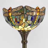 Werfactory® Torchiere Tiffany Floor Lamp 12X12X67 Inches Brown Stained Glass Dragonfly Torch Light