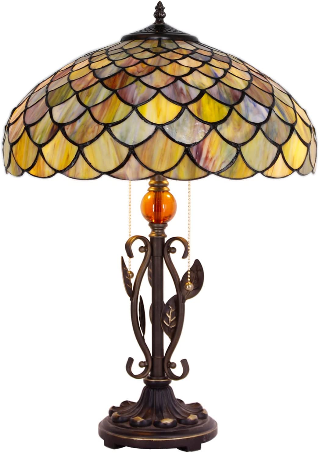 Werfactory® Tiffany Table Lamp Stained Glass Lamp Fish Scales Desk Light W16H24 Inch