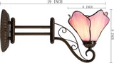 WERFACTORY Tiffany Wall Sconce Lamp W8L19 Inch Swing Arm Up Down Light Pink Stained Glass Lotus Shade S147 Living Room Bedroom Office Study Antique Metal