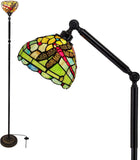 Werfactory® Torchiere Tiffany Floor Lamp Stained Glass Dragonfly Arched Gooseneck Lamp