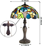 Werfactory® Tiffany Table Lamp Green Stained Glass Grapes Style Handmade Reading Lamp