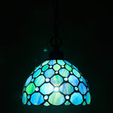 Werfactory® Tiffany Style Pendant Lighting Fixture Small 8 Inch Sea Blue Stained Glass