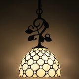 Werfactory®Tiffany Pendant Light with 8" Crystal Beads White Stained Glass Hanging Lamp