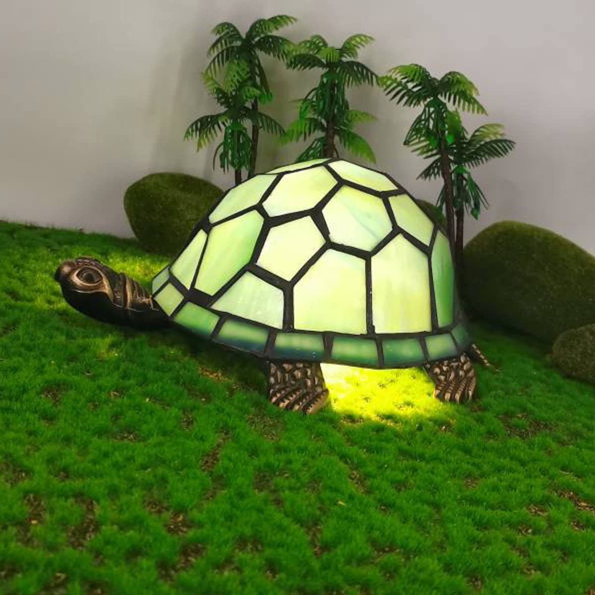Werfactory® Tortoise Tiffany Style Turtle Lamp Blue Stained Glass Table Lamp